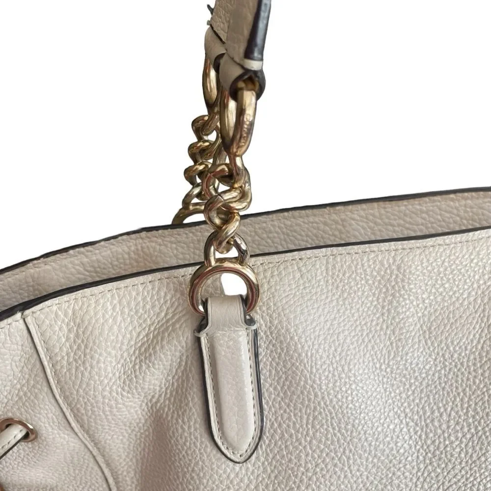 COACH ELLE LEATHER CHAIN TOTE SHOULDER BAG 72650 WHITE CHALK PEBBLE PURSE - Picture 5 of 13